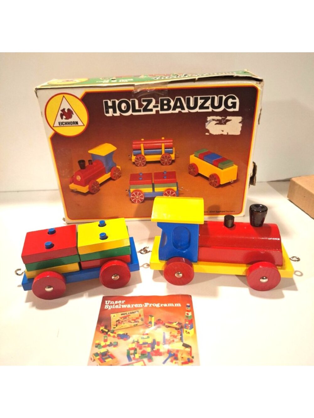 Eichhorn Holz-Bauzug Wooden Blocks Train Complete Set Original Box Vintage - Picture 5 of 12